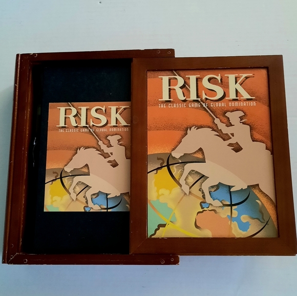 Risk Game Wood Box Global Domination, Wooden Book Shelf Box - Picture 2 of 13
